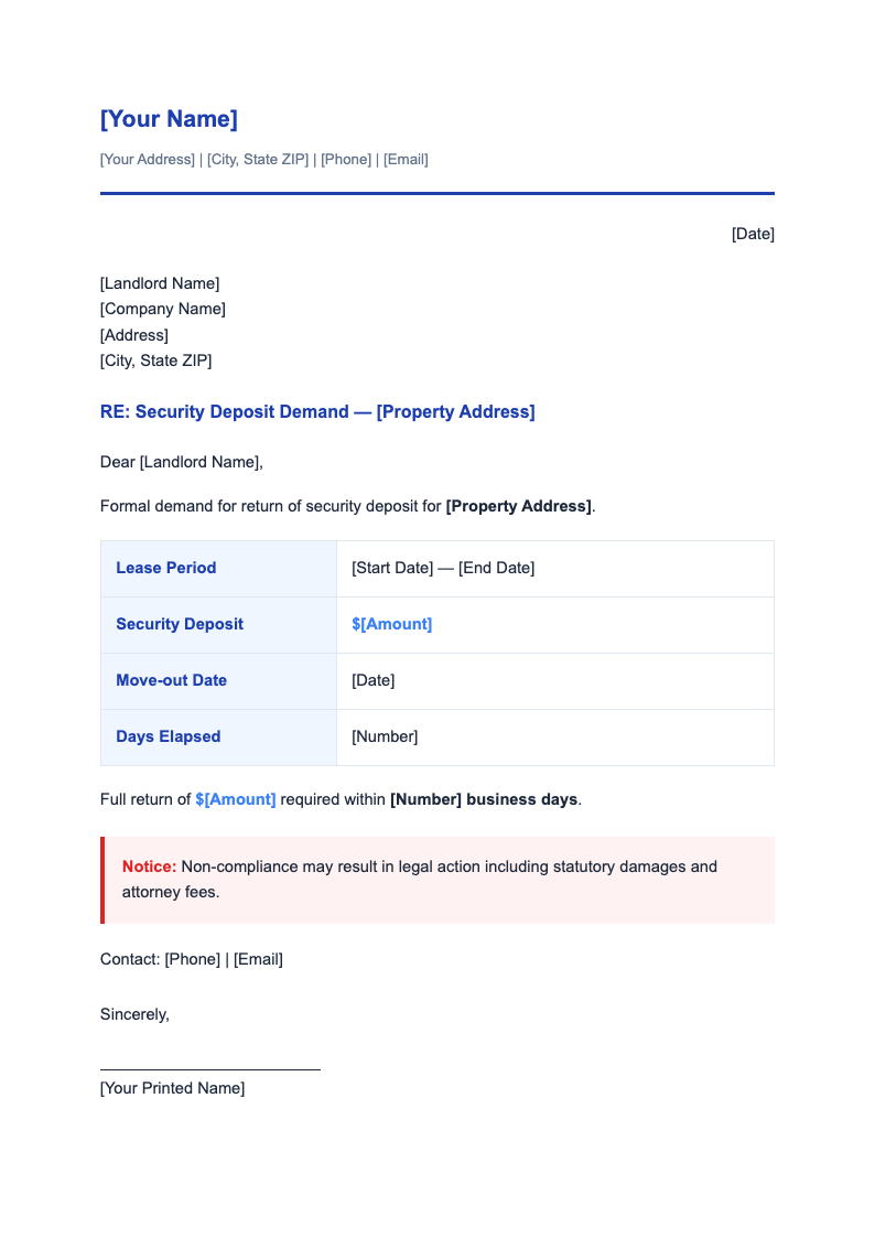 Professional blue demand letter